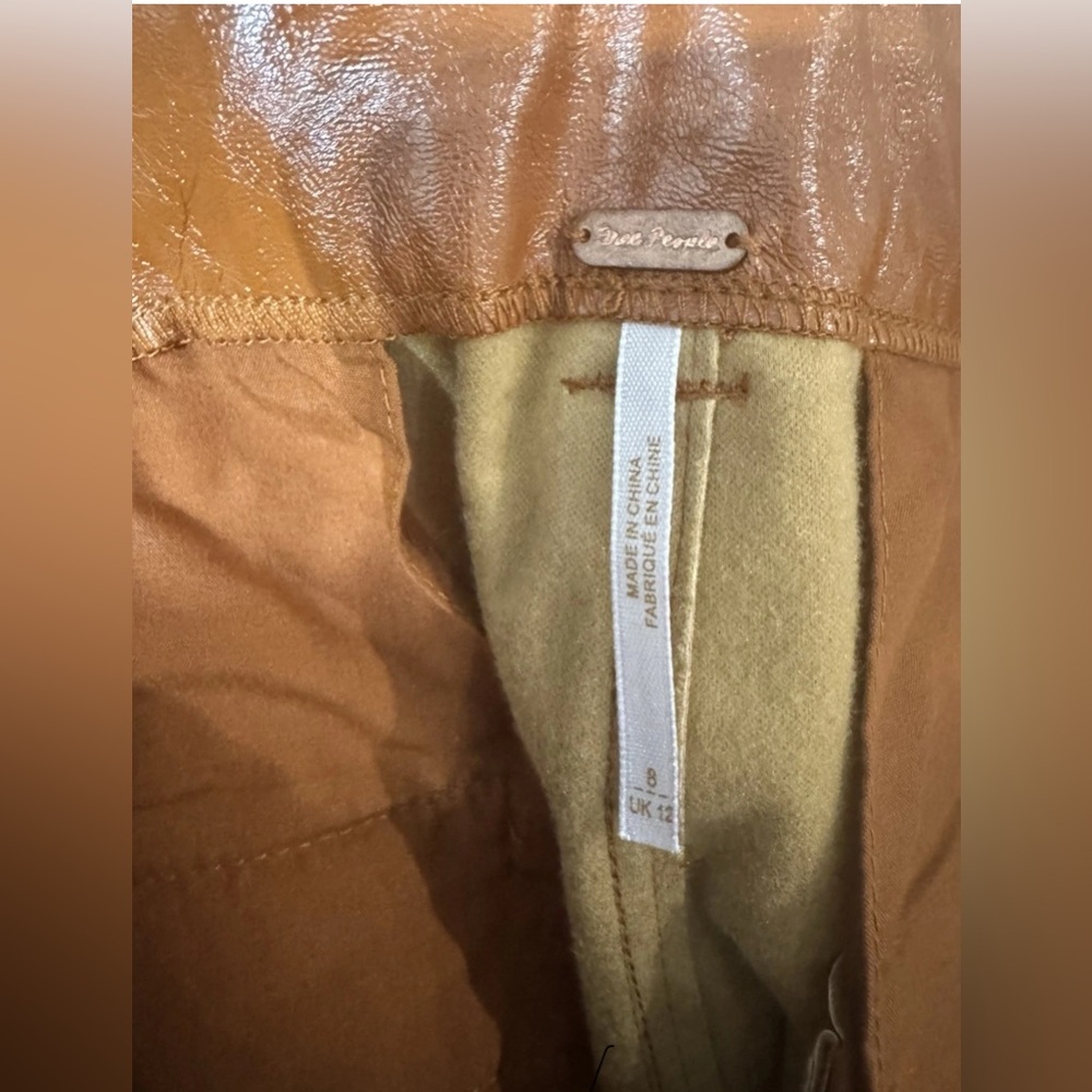 Free People Tan Faux Leather Wide Leg Pants Size 8 - Picture 15 of 16